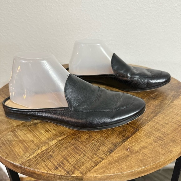 Banana Republic Mules Snake Embossed Black Leather Open Back Slides Loafers - Picture 1 of 9